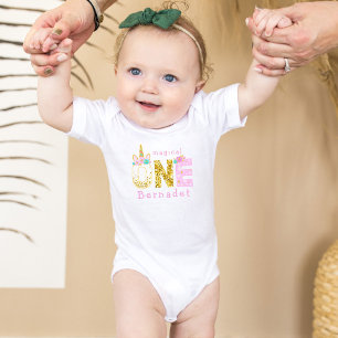Cute Girl Magical Unicorn 1st Birthday Baby Bodysuit