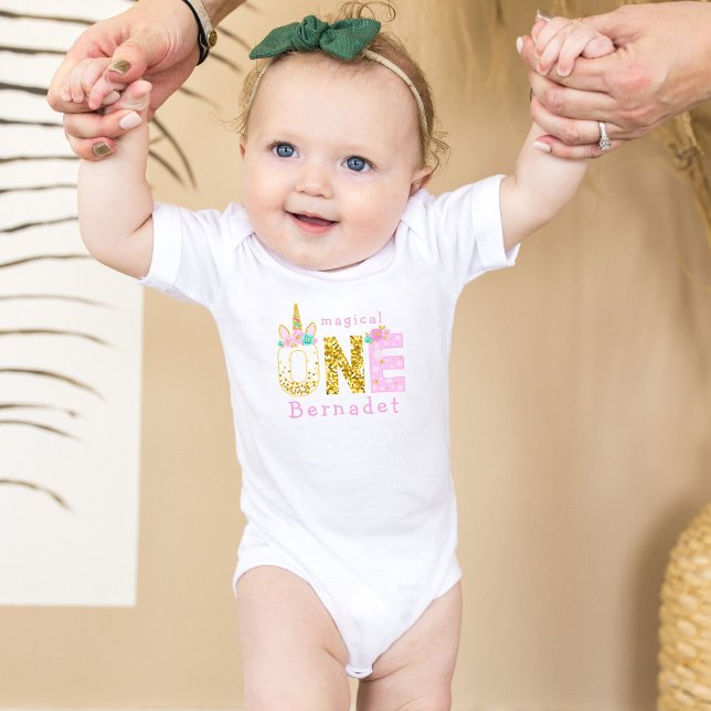 Cute Girl Magical Unicorn 1st Birthday Baby Bodysuit (Creator Uploaded)