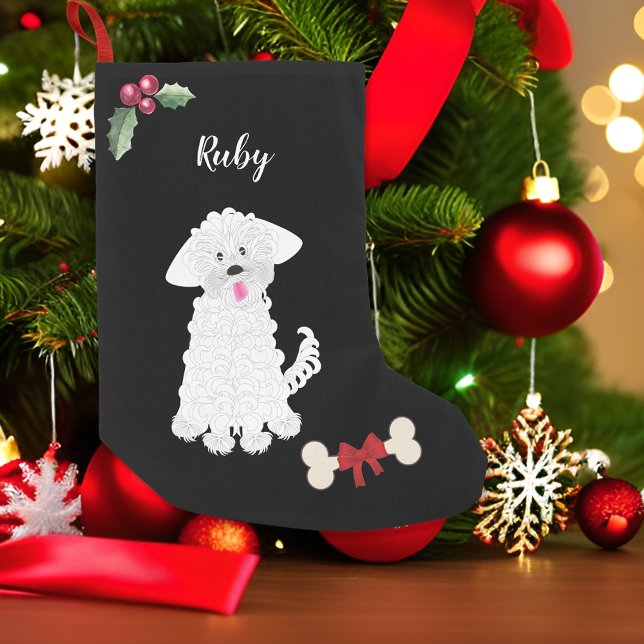 Cute Girl Maltese Dog Monogram Small Christmas Stocking (Creator Uploaded)