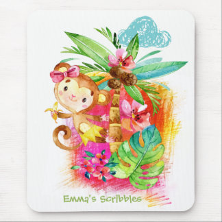 Cute Girl Monkey Climbing Tree Mouse Pad