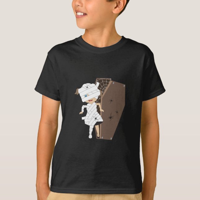 Cute Girl Mummy Coffin Halloween Design T-Shirt (Front)