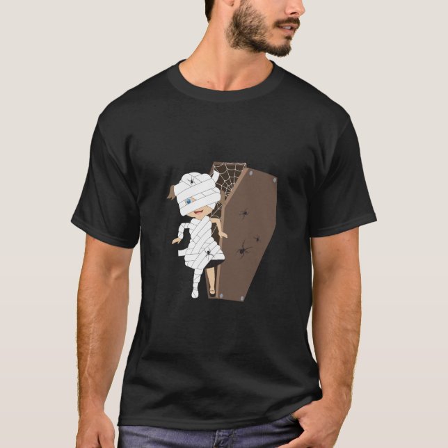 Cute Girl Mummy Coffin Halloween Design T-Shirt (Front)