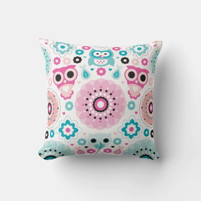 Cute girl nursery owls pattern cushion (Front)