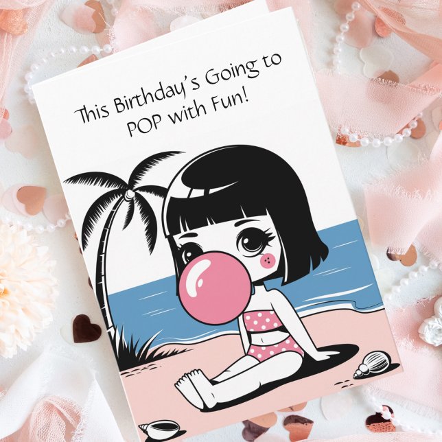 Cute Girl on Beach,Summer, Ocean, Custom Birthday  Card (Creator Uploaded)