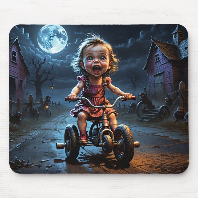 Cute Girl On Bicycle Horror Fantasy Mouse Pad (Front)