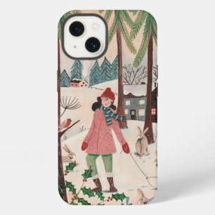 Cute Girl on Swing Pink Green Illustrated iPhone 13 Case