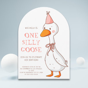 Cute Girl One Silly Goose 1st Birthday Arch Invitation