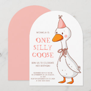 Cute Girl One Silly Goose 1st Birthday Arch Invitation