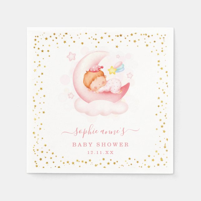 Cute Girl Over The Moon Baby Shower Baby Shower Napkin (Front)
