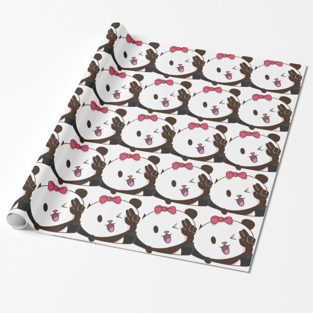 Cute girl panda OK! Wrapping Paper (Unrolled)