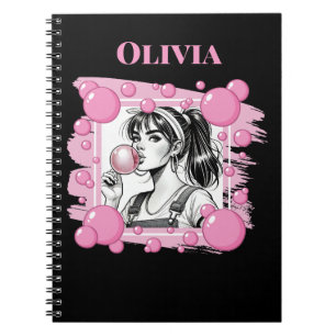 Cute Girl & PBubble,Comic Fun,Black & White Custom Notebook