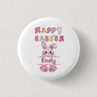 Cute Girl Personalize Happy Easter Bunny 3 Cm Round Badge