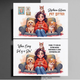 Cute Girl Pet Sitter Dog Walker Business Card