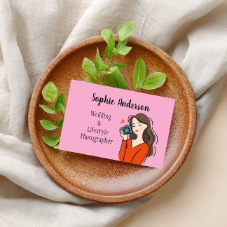 cute girl photographer drawn with paints business business card