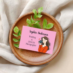cute girl photographer drawn with paints business card