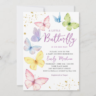 Cute girl pink a little butterfly chic baby shower invitation