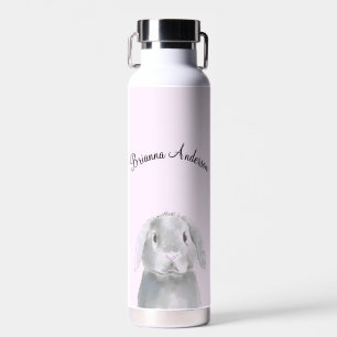 Cute Girl Pink Bunny Personalised Name Simple Water Bottle