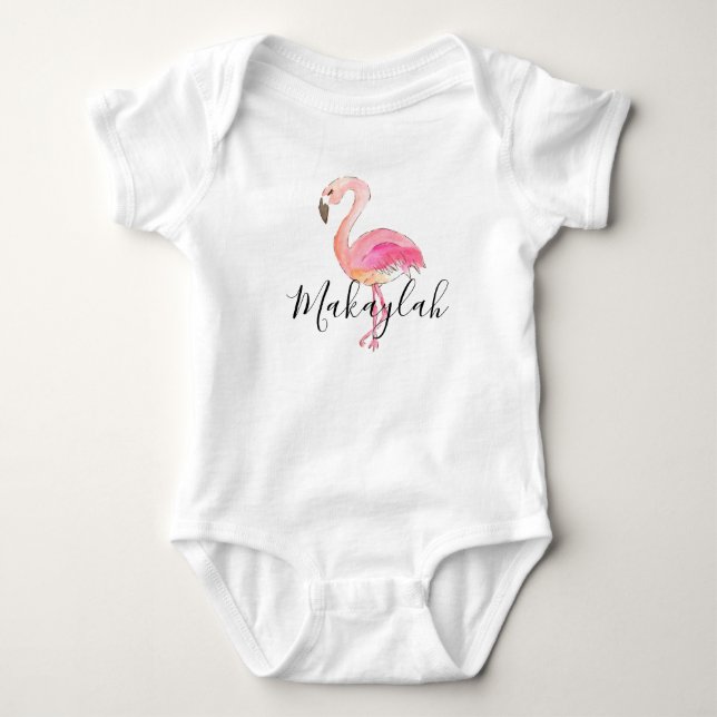 Cute girl pink flamingo baby name shirt (Front)
