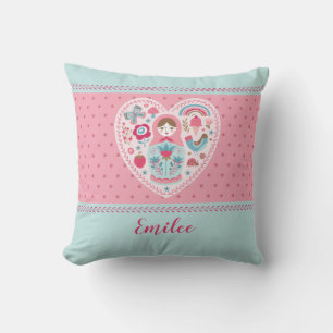 Cute Girl Pink Heart Throw Pillow