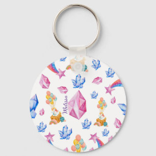 Cute Girl Pink Name Personalised Unicorn Pattern Key Ring