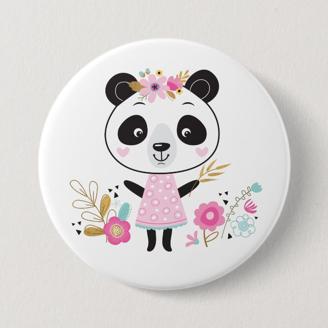 Cute Girl Pink Panda 7.5 Cm Round Badge (Front)