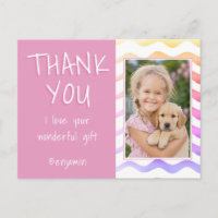 Cute Girl Pink Thank you Birthday Photo