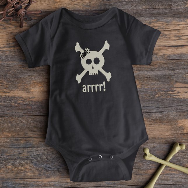 Cute Girl Pirate Skull Halloween Baby Bodysuit (Arrr! Dress yer little scallywag in this cute skull and crossbones bodysuit!)