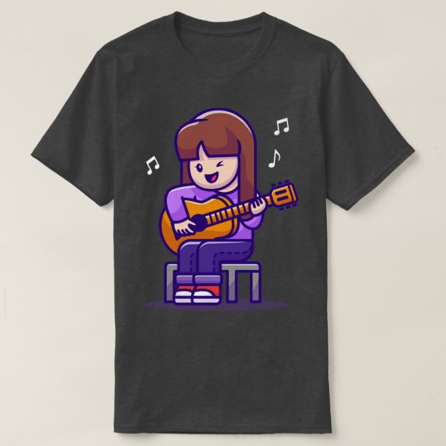 Cute Girl Playing Guitar T-Shirt (Design Front)
