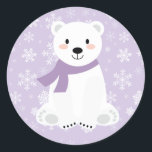 Cute Girl Polar Bear Winter Snowflake Purple Classic Round Sticker<br><div class="desc">Cute Girl Polar Bear Winter Snowflake Purple Classic Round Sticker</div>