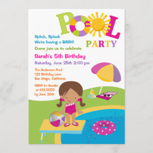 Cute Girl Pool Party Birthday Invitation