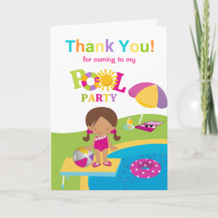 Cute Girl Pool Party Birthday Thank You Card
