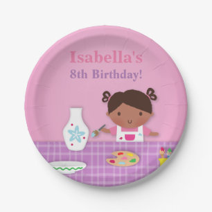 Cute Girl Pottery Painting Birthday Party Supplies Paper Plate