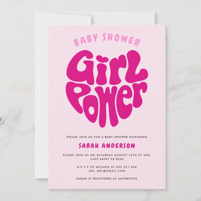 Cute Girl Power Baby Shower with Heart Invitation (Front)