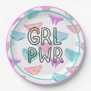 Cute Girl Power Underwear Girly Birthday Paper Plate