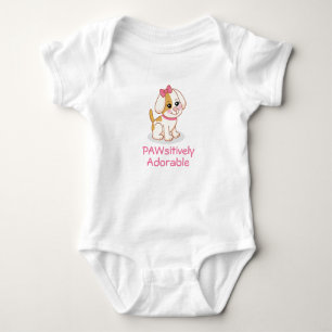 Cute Girl Puppy Dog with Pink Bow Baby Bodysuit