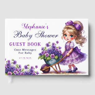 Cute Girl Purple Flower Baby Shower Guest Book