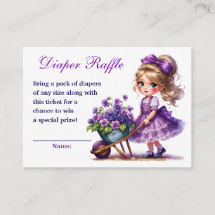 Cute Girl Purple Flower Floral Diaper Raffle Enclosure Card