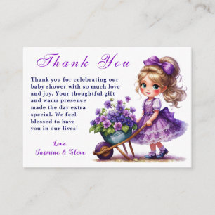 Cute Girl Purple Flower Floral Thank You Enclosure Card