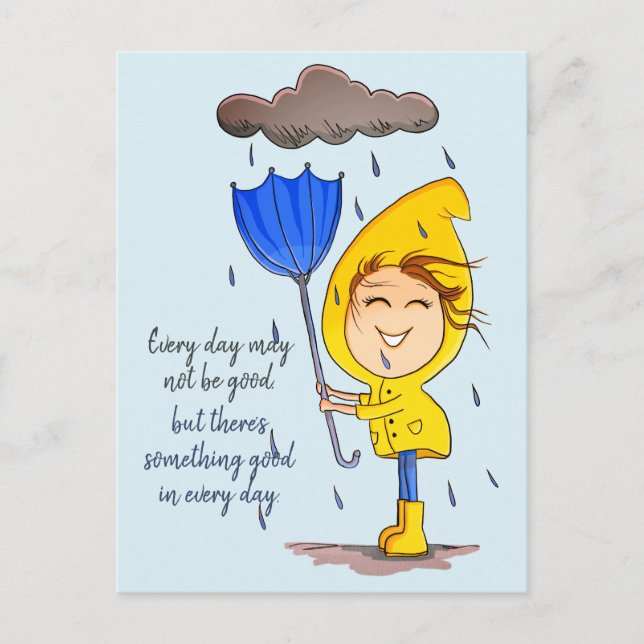 Cute Girl Rainy Windy Day Graphic Encouragement Postcard (Front)
