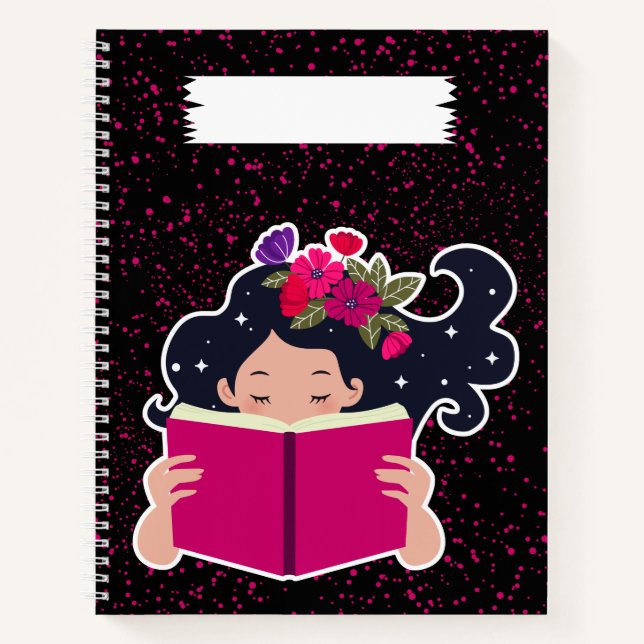 Cute Girl Reading Book Notebook Cover (Front)