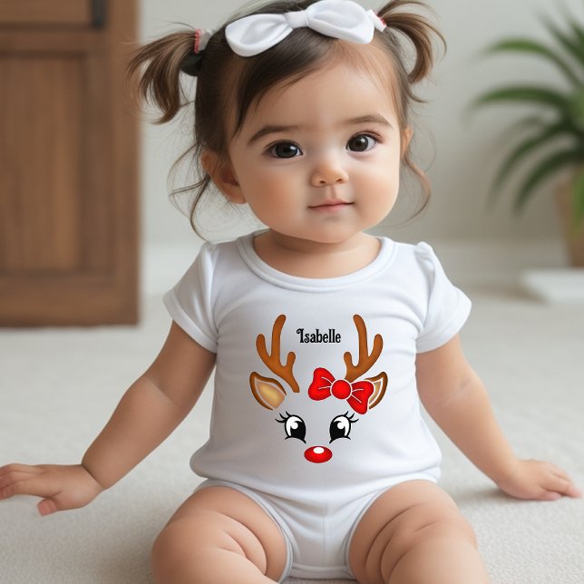 Cute Girl Reindeer Face Baby Bodysuit (Creator Uploaded)
