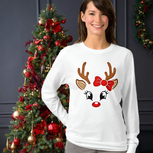 Cute Girl Reindeer Face Long Sleeve T-Shirt