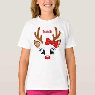 Cute Girl Reindeer Face T-Shirt