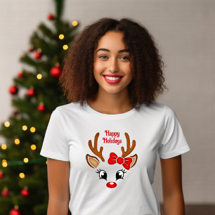 Cute Girl Reindeer Face T-Shirt