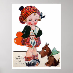 Cute girl retro vintage Valentine poster