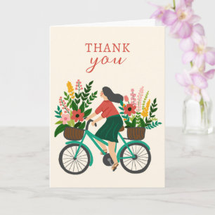 Cute Girl Riding Bicycle w Flowers THANK YOU Card