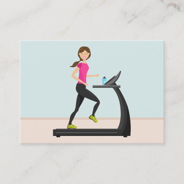 Cute Girl Running Illustration Personal Trainer Business Card (Front)