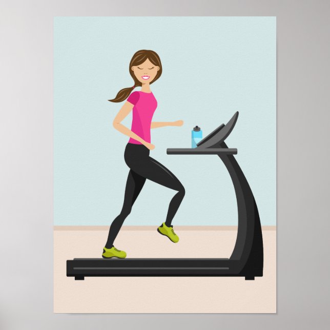 Cute Girl Running On A Treadmill Illustration Poster (Front)