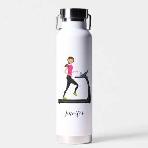Cute Girl Running On A Treadmill & Name Water Bottle