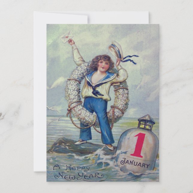 Cute Girl Sailor Buoy Throw Ring Invitation (Front)